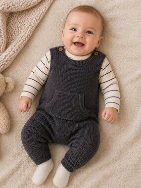 NWT Carter’s Baby Boy 2 Piece Sweater Romper Set Size 3 Months Knit Outfit
